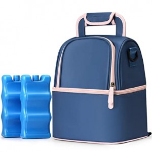 حقيبة تبريد مع عبوة ثلج - طبقة مزدوجة تناسب 6 زجاجات ، حتى 9 أونصات لحقيبة حقيبة ظهر لمضخة الثدي للأم (أزرق سماوي)