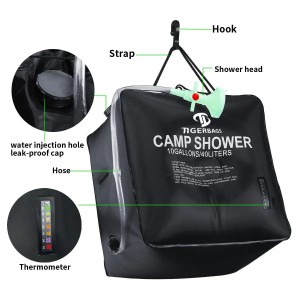 Торба за туширање за кампување со соларна топлина со соларна туш торба за топла вода со температура