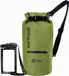 Водоотпорна сува торба со преден џеб со патент што ја одржува сува опрема за кајак, плажа, рафтинг, пловење, планинарење, кампување и риболов со водоотпорна футрола за телефон