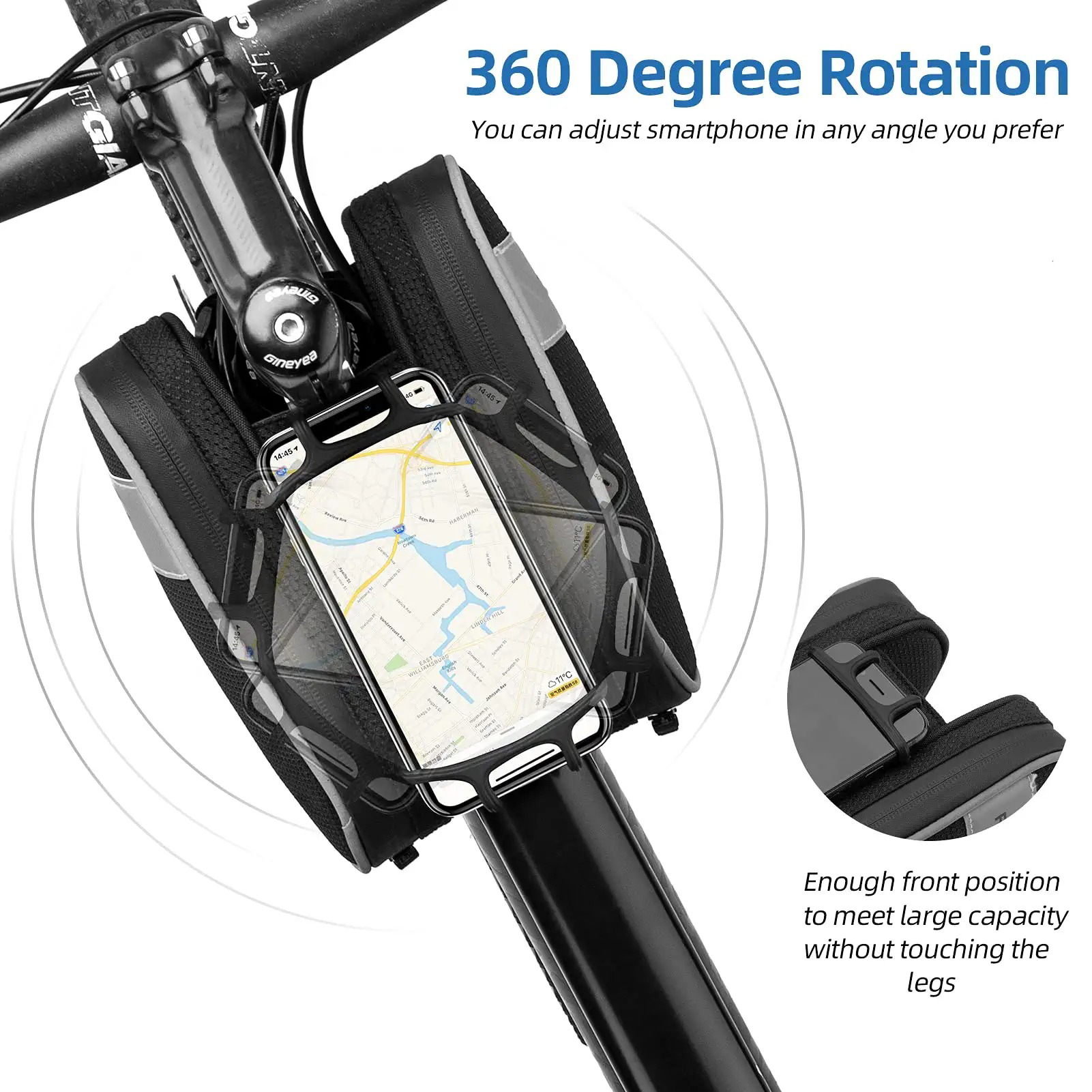 Tilpassbar sykkelveske i frontstativ, øvre rør, monteringsveske for sykkeltelefon Vanntett sykkelstyreveske