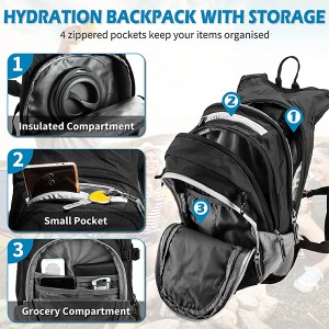 Hydration Ryggsekk, Vandring Hydrated Pack med 2,5 L vannblære, Multi Pocket Organizer, varer lange dager fjellklatring turer, reise og reise