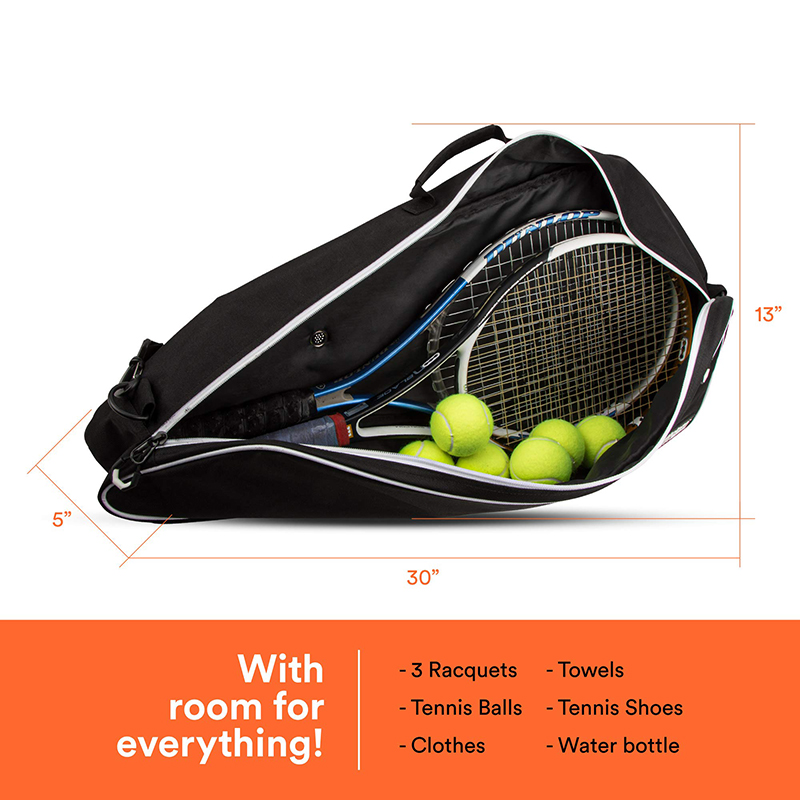टेनिस रैकेट बैग का उपयोग बैडमिंटन और स्क्वैश टिकाऊ के लिए किया जा सकता है