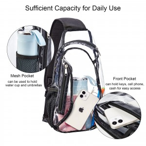 आकस्मिक उपयोग के लिए पारदर्शी पट्टियों वाला पीवीसी शोल्डर बैग और चेस्ट बैग