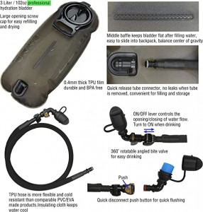 Tactical Molle Hydration Pack Backpack nga adunay 3L TPU Water Bladder, Military Daypack alang sa Pagbisikleta, Hiking, Pagdagan, Pagsaka, Pangangayam, Pagbisikleta