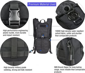 Tactical Molle Hydration Pack Rugzak mei 3L TPU wetterblaas, Military Daypack foar fytsen, kuierjen, rinnen, klimmen, jacht, fytsen
