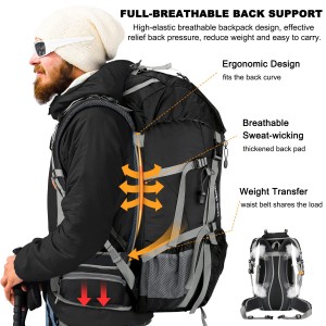 Waterproof Hiking Backpack nga adunay Rain Cover Foldable Lightweight