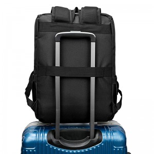 กระเป๋าเป้แล็ปท็อปสำหรับเดินทางสีดำพร้อมพอร์ตชาร์จ USB ปรับแต่งกระเป๋าเป้สะพายหลังได้