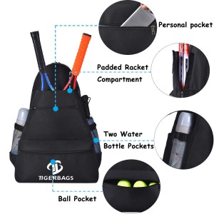 Black 600D Oxford Lesela Large Capacity Racket Bag Backpack