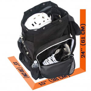 Хоккей рюкзактары хоккей жабдықтарын, соның ішінде конькилерді тасымалдау үшін қолданылады
