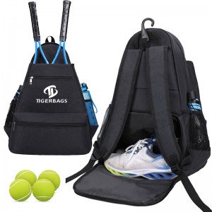 काळी पॉलिस्टर टेनिस बॅग टेनिस बॅकपॅक मोठ्या आकाराची टेनिस बॅग