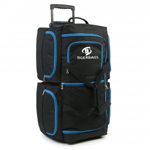Stor rullende duffeltaske med 7 lommer, sort/blå, One Size