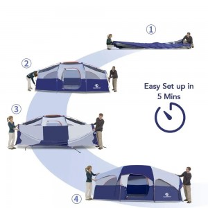 Водоотпоран и ветроотпоран породични шатор, 5 великих мрежастих прозора, двослојни, преградне завесе за раздвајање соба, преносиви шатор