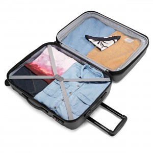 حقيبة سفر متينة قابلة للتمديد سوداء اللون ، حقيبة واق من المطر بعجلات متعددة الألوان