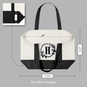 कशीदाकारी प्रारंभिक सूती कैनवास टोट बैग वैयक्तिकृत उपहार बैग