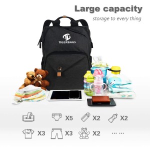 Baby-Wickeltasche-Rucksack mit zwei Fächern und Kinderwagengurt