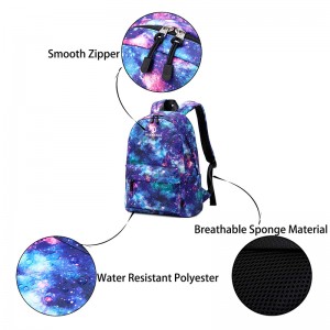 Galaxy D Lub teeb yuag waterproof ntxim hlub schoolbag Travel Student Backpack
