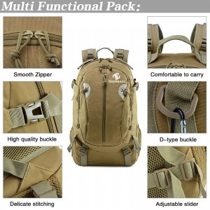 Khaki vysokokapacitní trekingový taktický batoh Oxford látková taška