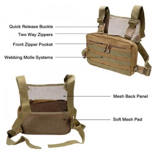Universal handsfree bröstvästväska framväska med säkerhetsbälte