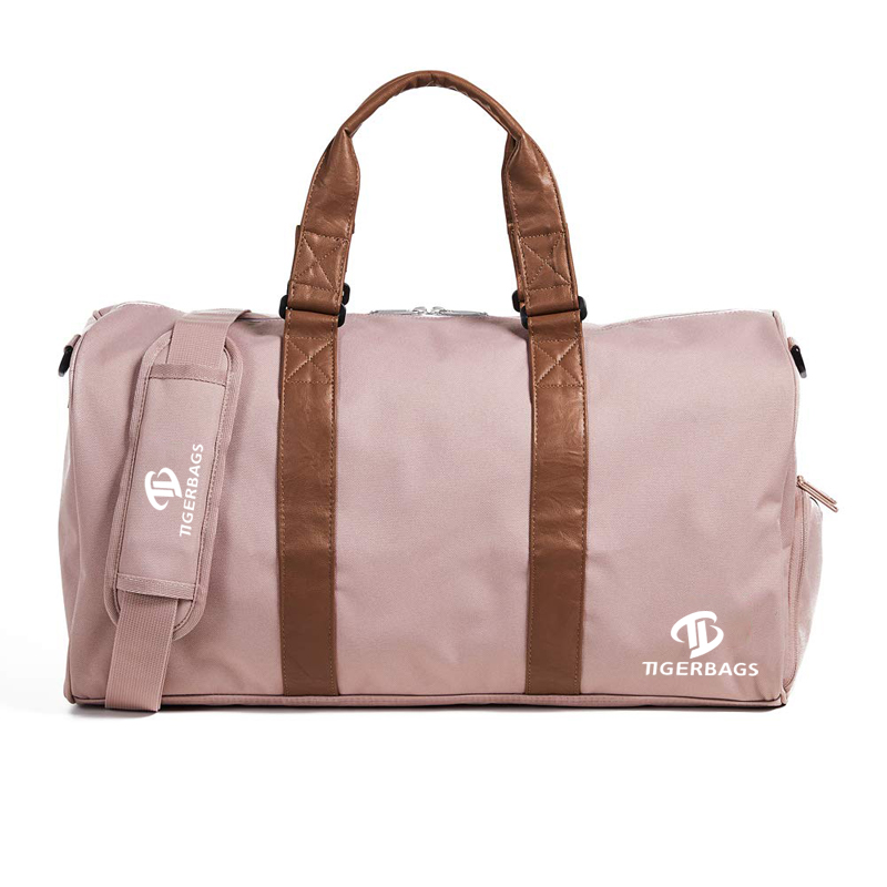 મધ્યમ કદની ટ્રાવેલ બેગ, હળવા ગ્રે/ટેન સિન્થેટીક ચામડાની ટ્રેન્ડી ડફેલ બેગ