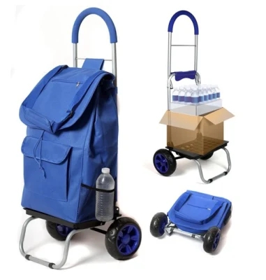 حقيبة تسوق متينة قابلة للطي ، عربة عربة ، حقيبة تسوق زرقاء