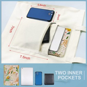Прекрасна памучна платнена чанта с 2 вътрешни джоба за многократна употреба и печат