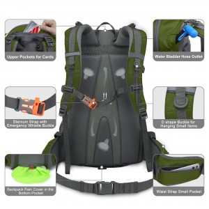 Waterproof ug wear-resistant hiking backpack nga adunay rain cover para sa mga lalaki ug babaye