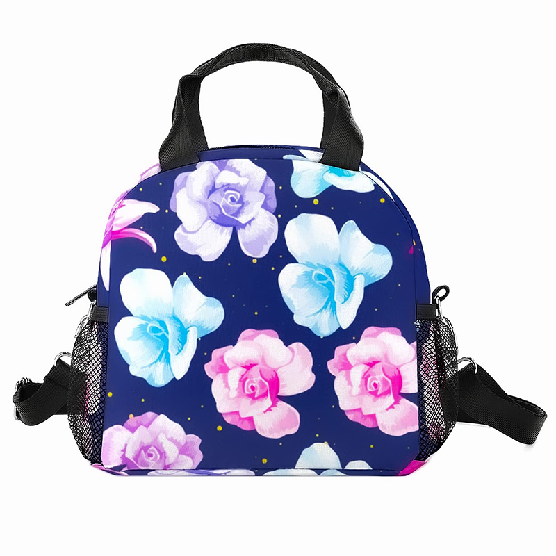 लंच बैग फ्लावर इंसुलेटेड बड़ा लंच बैग बॉक्स महिलाओं, वयस्कों, बच्चों के लिए एडजस्टेबल शोल्डर स्ट्रैप के साथ थर्मल गुलाब लंच बैग