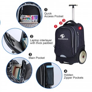 Rolling Laptop torba za 14 inčni laptop, 19 inča Roller torba za djevojčice i dječaka, torba za kompjuter na točkićima, aktovka na kotačima, kolica prostor za školsku torbu, školska torba s kotačima