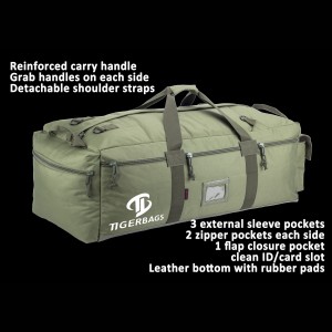 ກະເປົາເດີນທາງສີຂຽວ Olive ມີສາຍ backpack ສາມາດຖອດອອກໄດ້ Tactical duffle