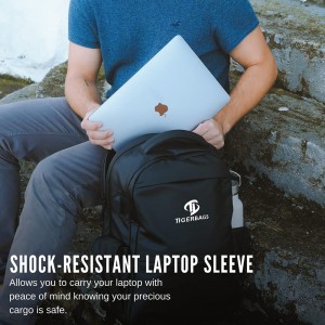 حقيبة ظهر سوداء للسفر مقاومة للطقس مع حامل كمبيوتر محمول