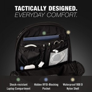Bag cefn gwrthsefyll tywydd du Teithio backpack gyda stand laptop
