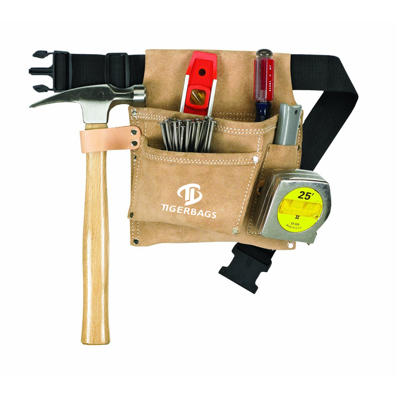 Светлокафява чанта за инструменти и полиетиленов мрежест колан с множество джобове могат да бъдат персонализирани