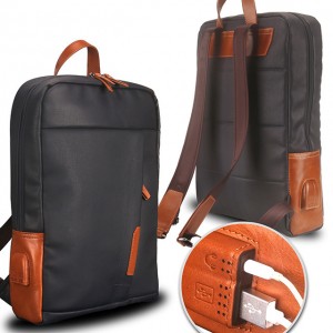 Travel Business Leather Laptop Backpack Bag Manufacturer ji bo Men Waterproof bi Port USB