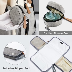 Diaper bag backpack na may portable changing pad, stroller belt
