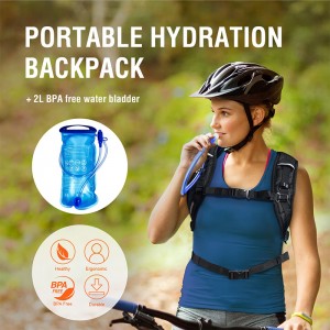 Water Bag Backpack nrog 2 litre BPA-Dawb liner Water Backpack Lub teeb yuag waterproof Hiking hnab ev khoom nrog lub hnab dej Haum rau sab nraum zoov khiav mus pw hav zoov hiking