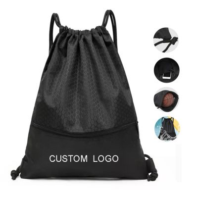 Bag Backpack Drawstring Polyester gwrth-ddŵr Bag Drawstring Custom gyda Poced blaen Zipper