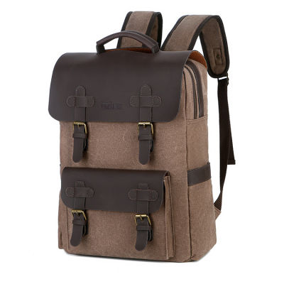 Canvas Leather Laptop Bag Casual Outdoor School Bag Mountaineering Travel Backpack