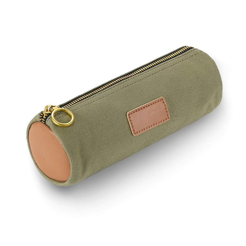 Bossa de llapis simple de lona amb cremallera de llautó duradora, disseny de color a joc: verd