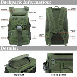 Армійсько-зелений, брезентовий тактичний рюкзак Тактичний рюкзак для походів у кемпінг