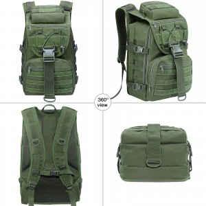 Armygrøn taktisk rygsæk i lærred, taktisk campingvandre-rygsæk