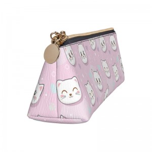 กระเป๋าดินสอแมวน่ารัก Slim สีชมพูสามเหลี่ยมกระเป๋าปากกา Kawaii ลูกแมวกระเป๋าแต่งหน้ากระเป๋าดินสอกระเป๋าแต่งหน้าขนาดเล็กกล่องเครื่องมือขนาดเล็กกระเป๋าเครื่องเขียนของขวัญสำหรับคนรักแมวสาว