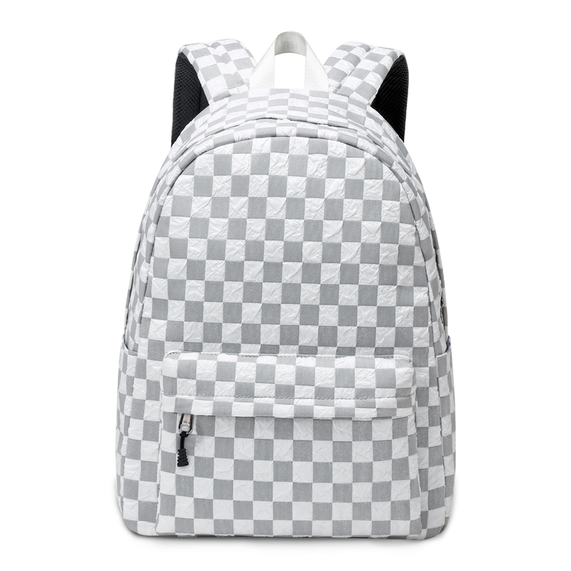 Checkered White Girls Backpacks Waterproof Travel Bag Laptop Bookbag para sa Eskwelahan