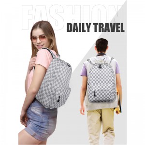 Checkered White Girls Backpacks Waterproof Travel Bag Laptop Bookbag para sa Paaralan