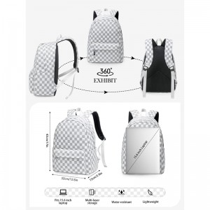 Checkered White Girls Backpacks Sac de voyage étanche pour ordinateur portable Bookbag pour l'école