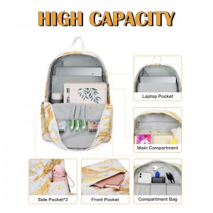 Mramorni zlatni ruksaci za djevojčice Vodootporna putna torba Laptop Bookbag za školu