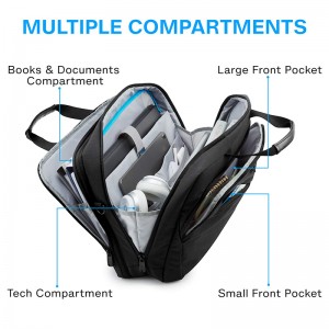 काला लैपटॉप बैग विस्तार योग्य ब्रीफकेस कंप्यूटर बैग पुरुष महिलाएं