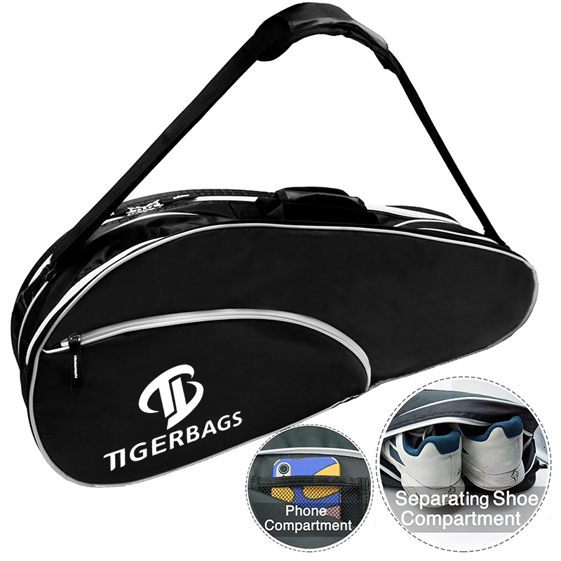 रैकेट टेनिस बैग, जूता और फोन कम्पार्टमेंट और सुरक्षात्मक पैड, सुपर विशाल और हल्के टेनिस, बैडमिंटन रैकेट बैग