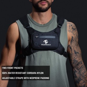 Jednoduchá nepromokavá náprsní taška, lehká běžecká vesta se stojánkem na mobil