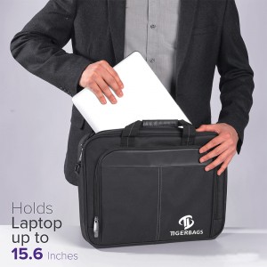 Чорна класична тонка дорожня сумка для ноутбука Business Pro з плечовим ременем