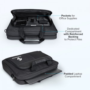 Черна класическа тънка бизнес професионална чанта за лаптоп за пътуване с презрамка